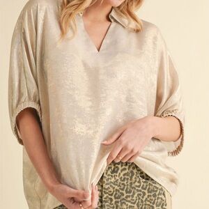 JODIFL Prosecco Metallic Dolman Sleeve Top